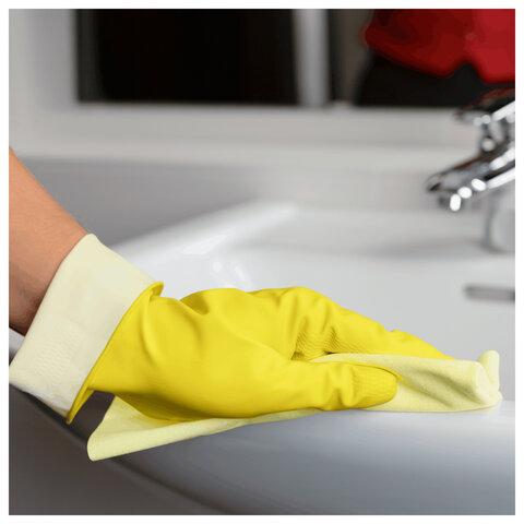 Перчатки VILEDA PROFESSIONAL многоцелевые латексные, МНОГОРАЗОВЫЕ, х/б напыление, ПРОЧНЫЕ, M (средний), желтый, 174372