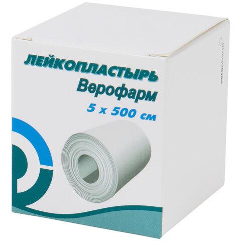 Лейкопластырь рулонный, 5х500 см, ВЕРОФАРМ, тканевая основа, картонная коробка, 20024114