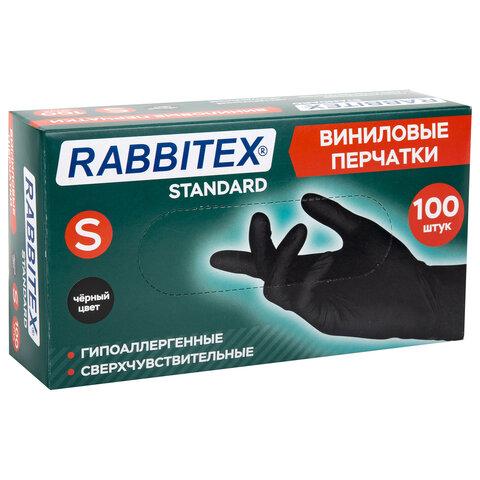Перчатки виниловые универсальные 50 пар (100 шт.), размер S (малый), черные, RABBITEX (РАББИТЕКС) Standard, 702167